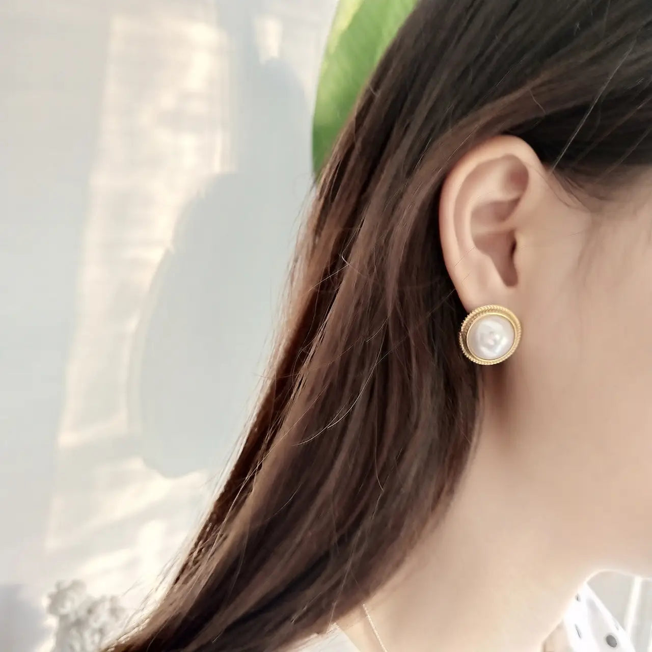 925 Sterling Silver Shell Pearls INS Ear Studs Earrings