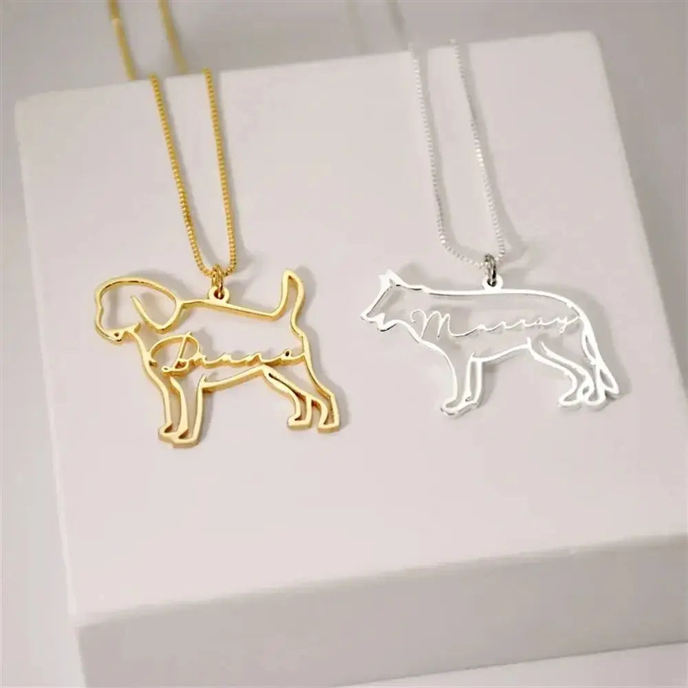 Customized Pet Shape Name Pendant Stainless Steel Necklaces For Women Personalized Cat Necklace Animal Memorial For Pet
