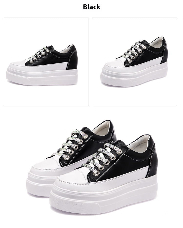 Genuine Leather Platform Versatile Casual Breathable White Muffin Height Increasing Insole Women’s Board Shoes