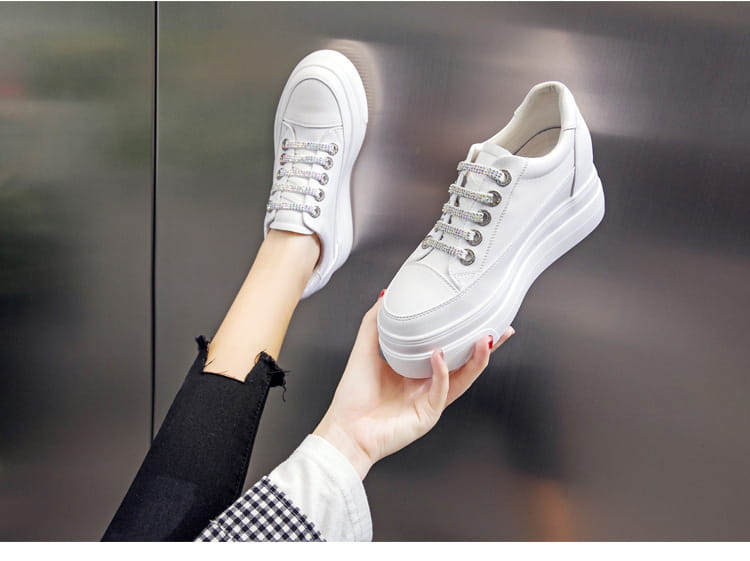 Genuine Leather Platform Versatile Casual Breathable White Muffin Height Increasing Insole Women’s Board Shoes
