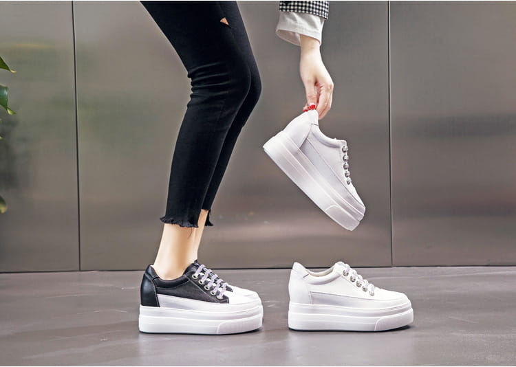 Genuine Leather Platform Versatile Casual Breathable White Muffin Height Increasing Insole Women’s Board Shoes