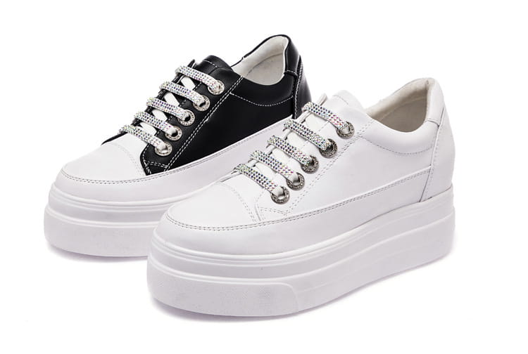 Genuine Leather Platform Versatile Casual Breathable White Muffin Height Increasing Insole Women’s Board Shoes