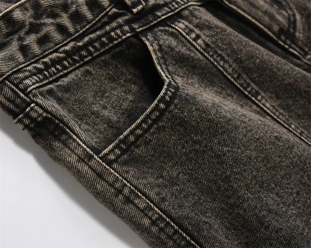 Pleated Loose Denim Trousers Men