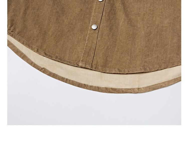 Washed Old Contrast Color Lapel Long Sleeve Shirt Men