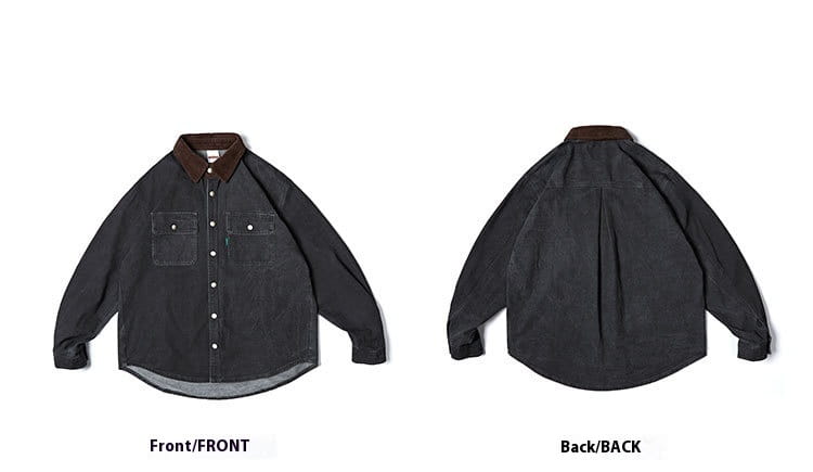 Washed Old Contrast Color Lapel Long Sleeve Shirt Men