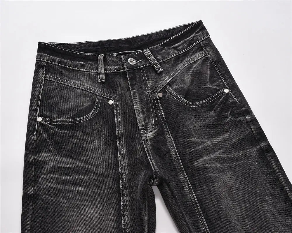 Washed Old Wide Leg Denim Trousers For Men