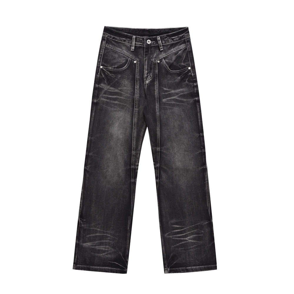 Washed Old Wide Leg Denim Trousers For Men