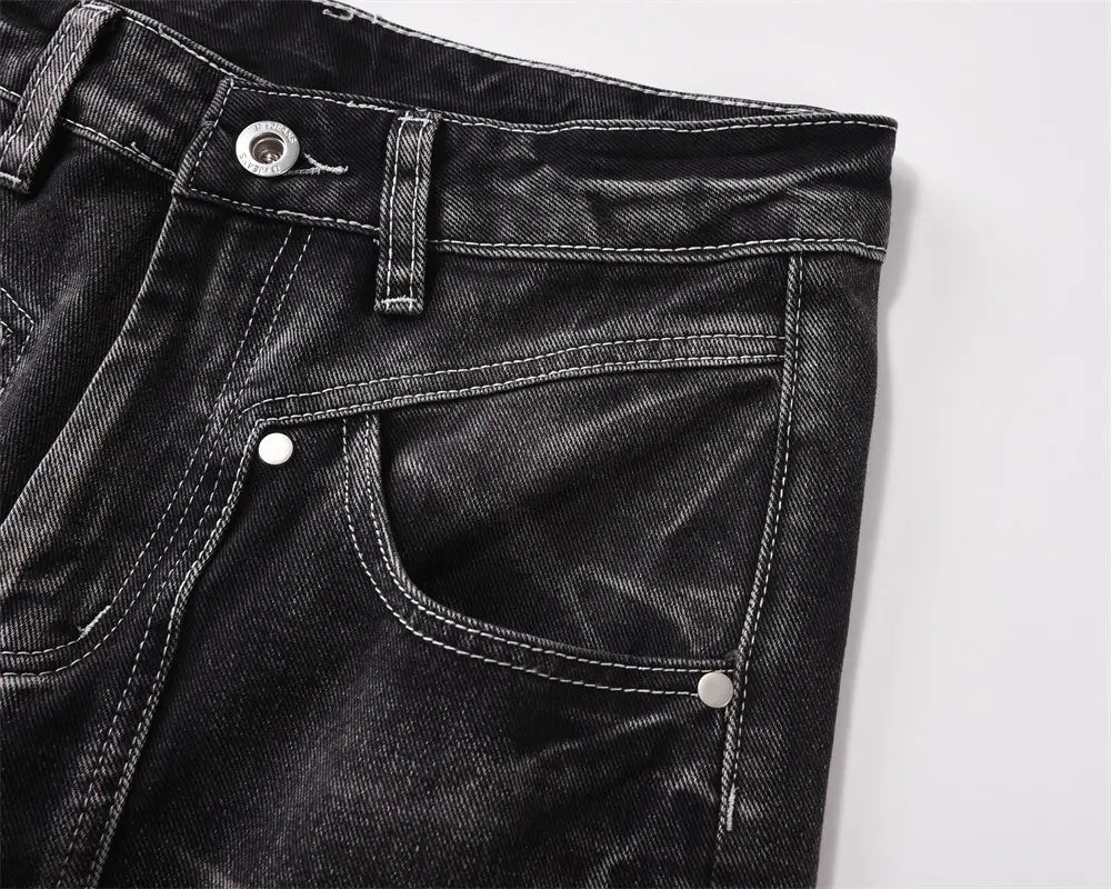 Washed Old Wide Leg Denim Trousers For Men