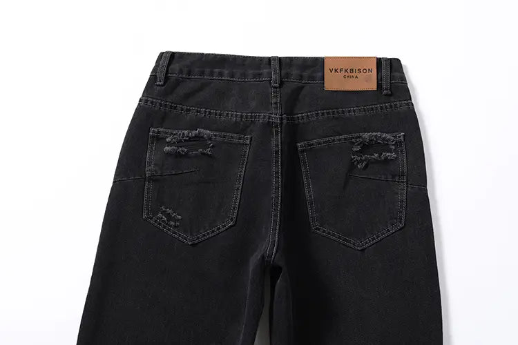 Washing Hole Denim Bootcut Trousers Men