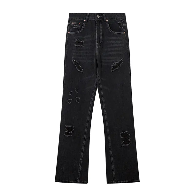 Washing Hole Denim Bootcut Trousers Men