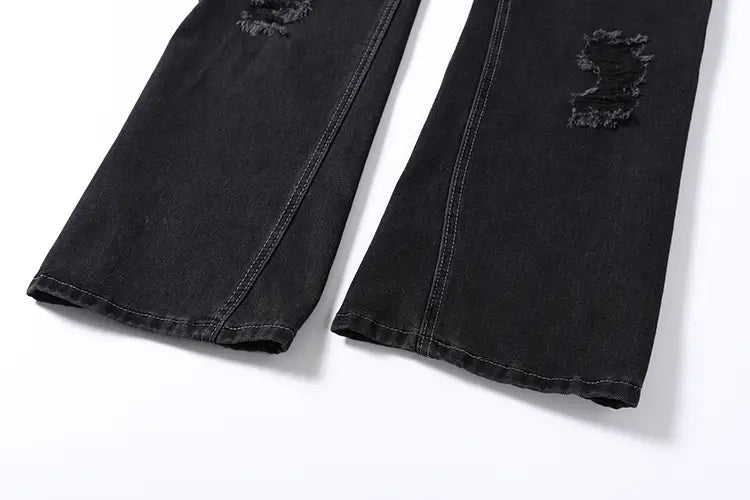 Washing Hole Denim Bootcut Trousers Men