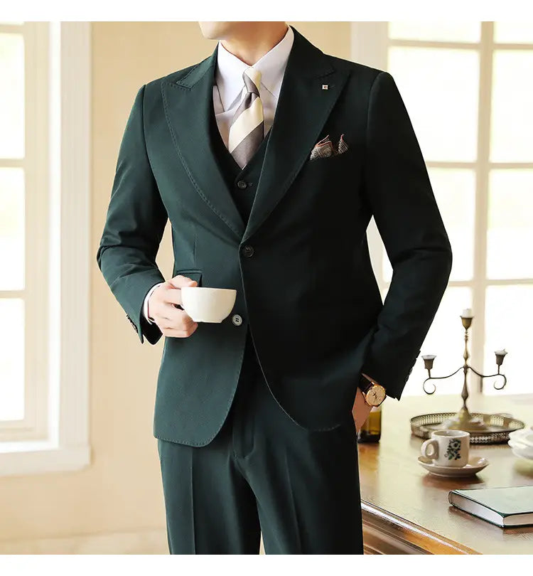 High-end Wedding Bridegroom Suit Suit Closure Collar Suit Three-piece Suit Men Caramel