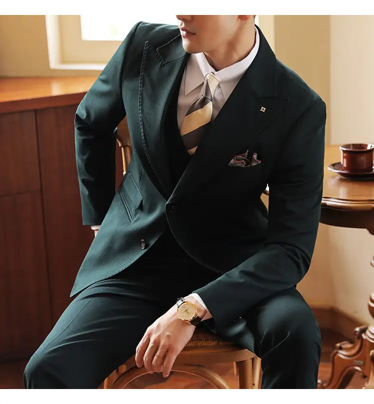High-end Wedding Bridegroom Suit Suit Closure Collar Suit Three-piece Suit Men Caramel