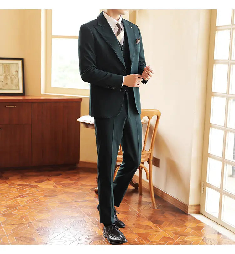 High-end Wedding Bridegroom Suit Suit Closure Collar Suit Three-piece Suit Men Caramel