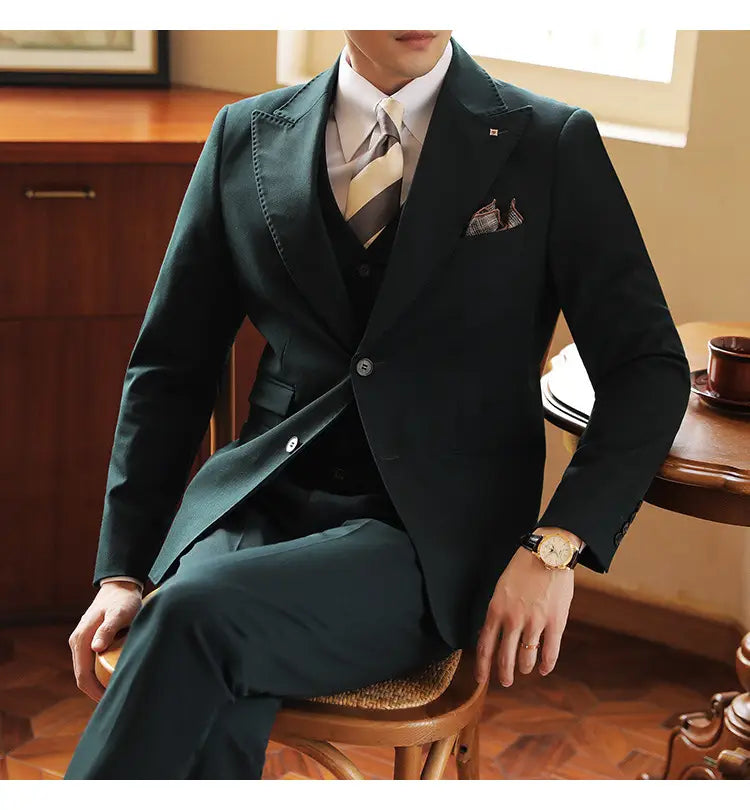 High-end Wedding Bridegroom Suit Suit Closure Collar Suit Three-piece Suit Men Caramel