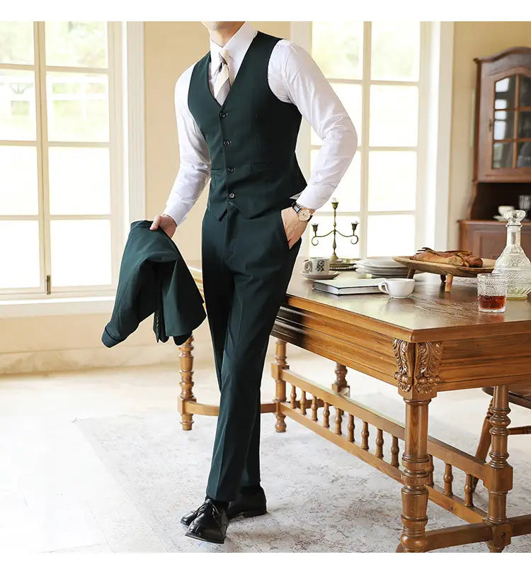 High-end Wedding Bridegroom Suit Suit Closure Collar Suit Three-piece Suit Men Caramel