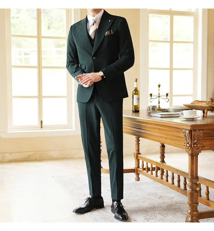 High-end Wedding Bridegroom Suit Suit Closure Collar Suit Three-piece Suit Men Caramel