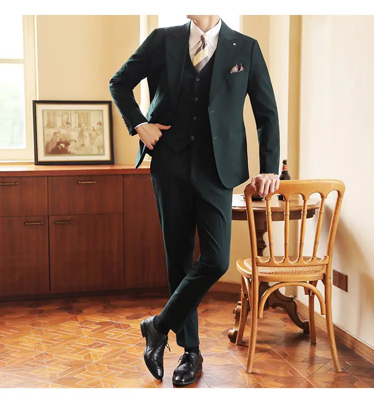 High-end Wedding Bridegroom Suit Suit Closure Collar Suit Three-piece Suit Men Caramel