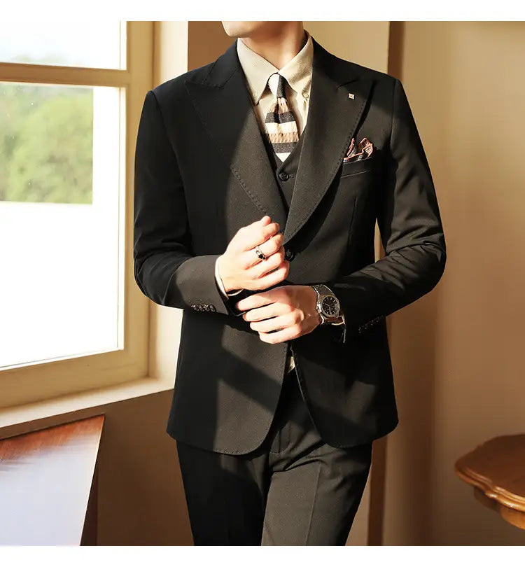 High-end Wedding Bridegroom Suit Suit Closure Collar Suit Three-piece Suit Men Caramel