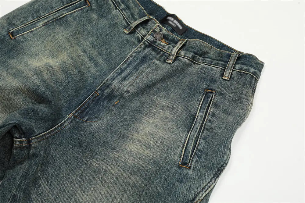 Washed Denim Straight-leg Trousers Men