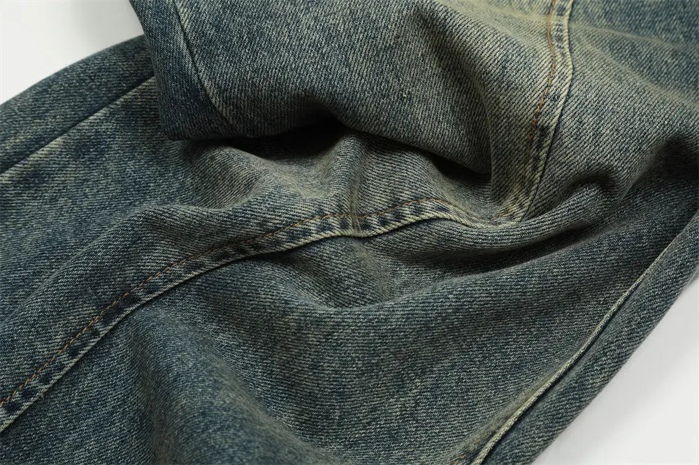 Washed Denim Straight-leg Trousers Men