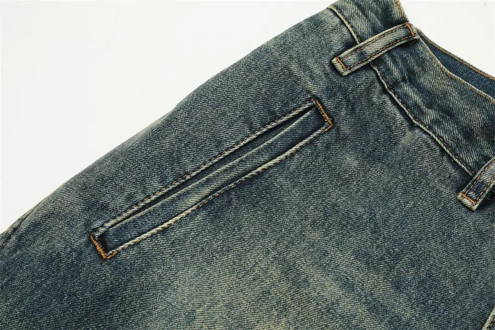 Washed Denim Straight-leg Trousers Men