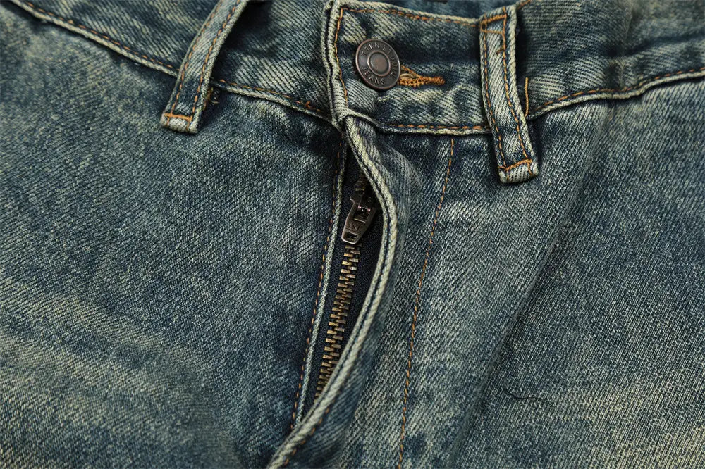 Washed Denim Straight-leg Trousers Men