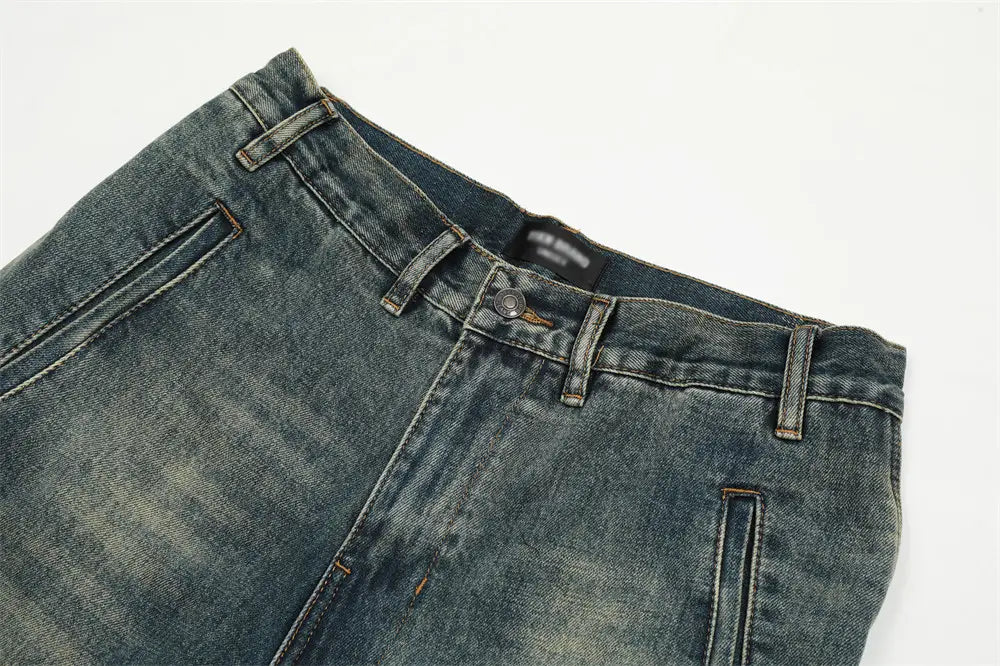 Washed Denim Straight-leg Trousers Men