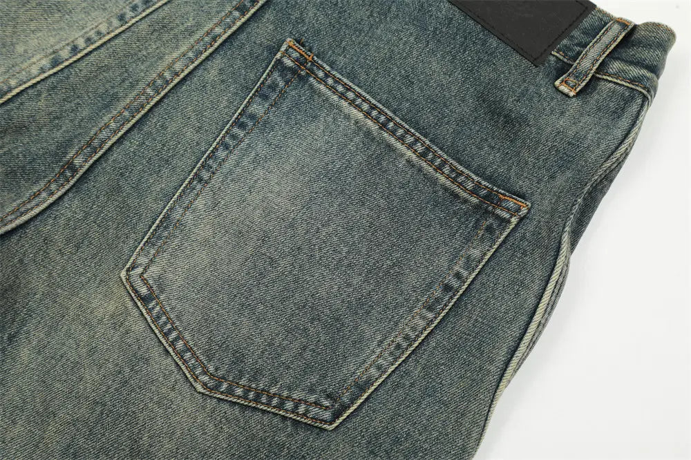 Washed Denim Straight-leg Trousers Men