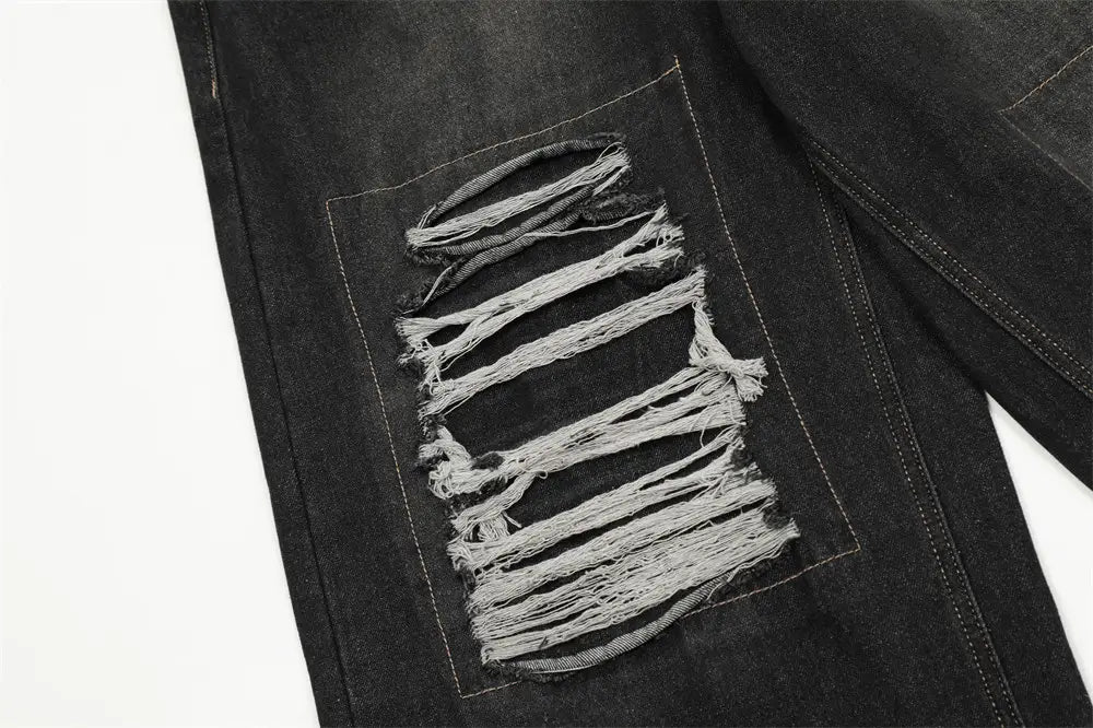 Fashion Punk Patch Denim Trousers Men