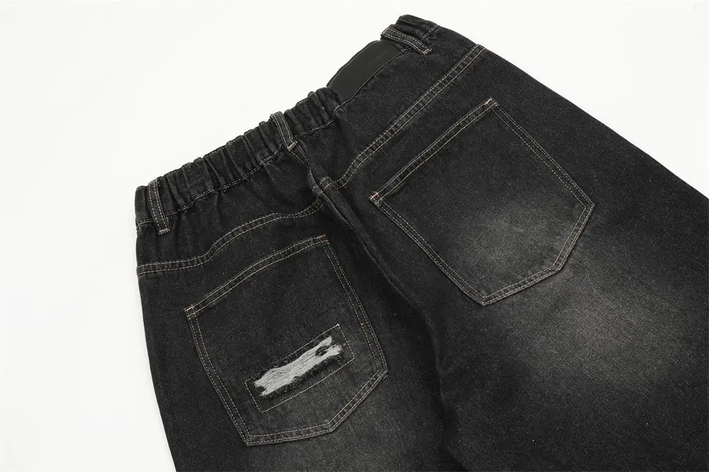 Fashion Punk Patch Denim Trousers Men