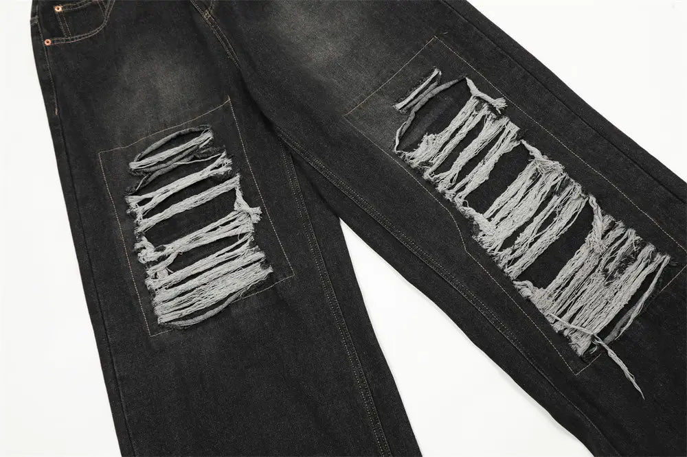 Fashion Punk Patch Denim Trousers Men