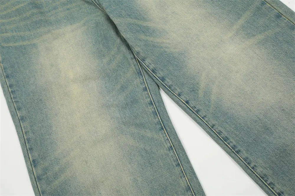 Washed White Wide-leg Denim Trousers For Men