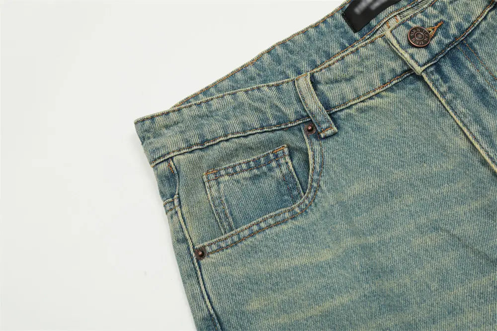 Washed White Wide-leg Denim Trousers For Men