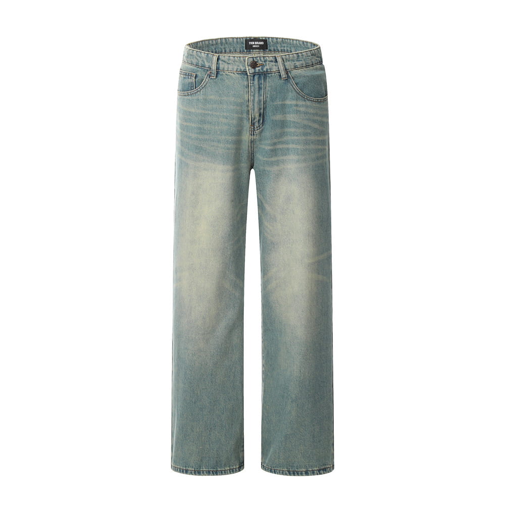 Washed White Wide-leg Denim Trousers For Men