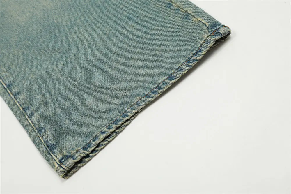 Washed White Wide-leg Denim Trousers For Men