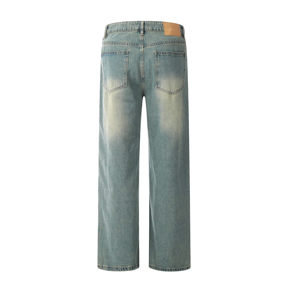 Washed White Wide-leg Denim Trousers For Men