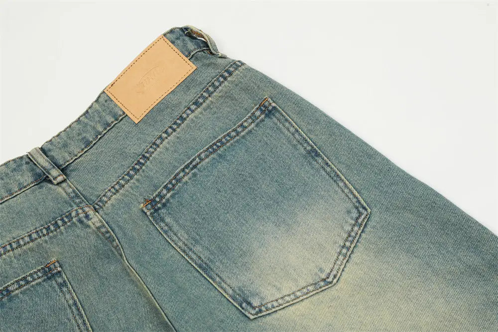 Washed White Wide-leg Denim Trousers For Men