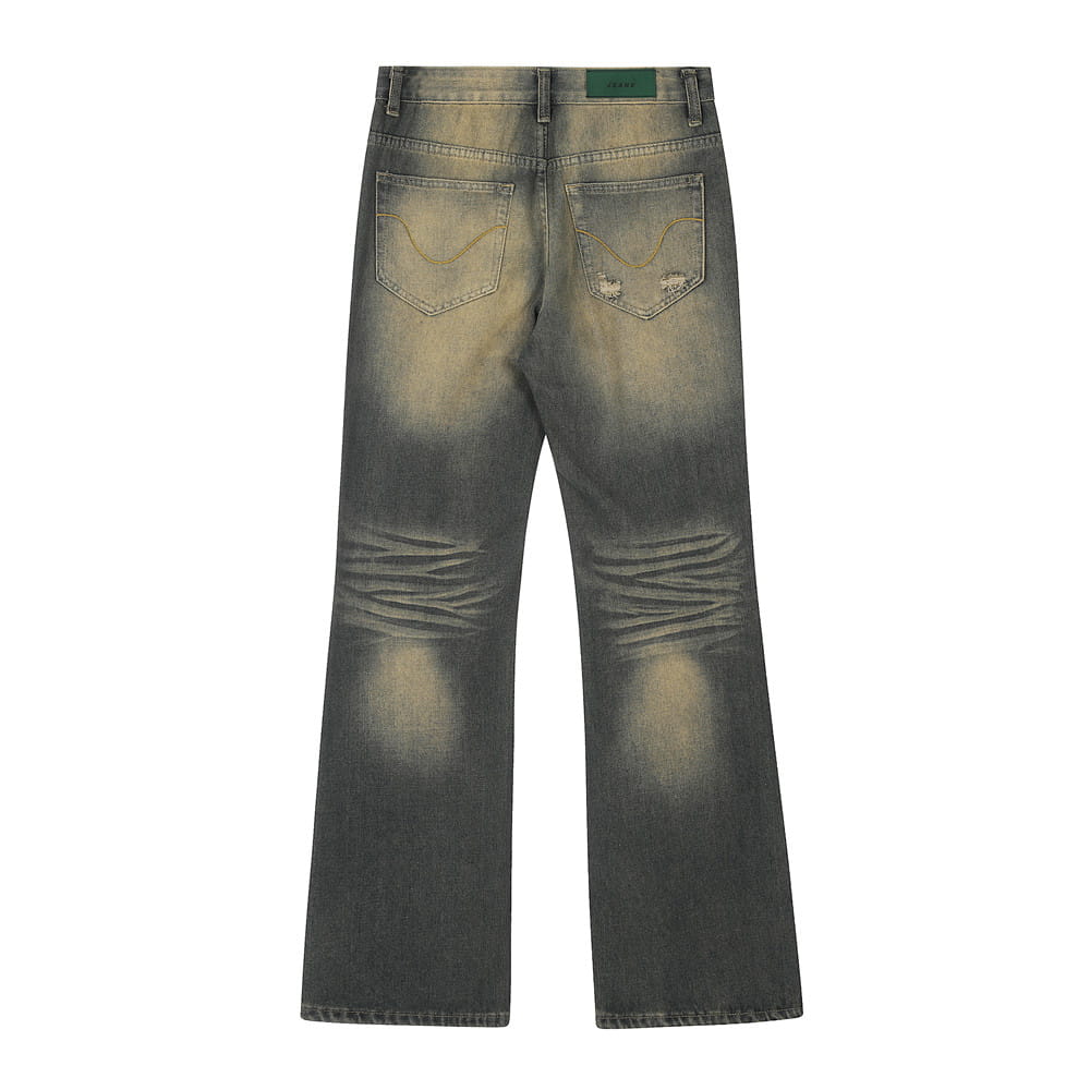 Monkey Wash Washed Denim Trousers For Men