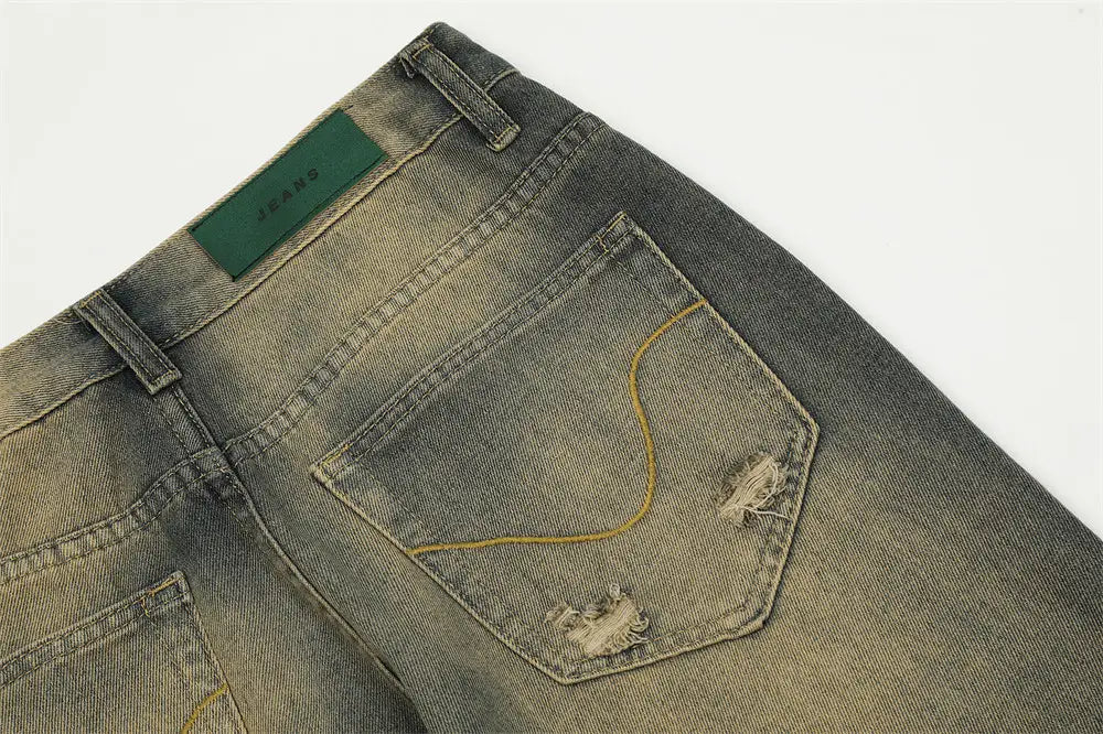 Monkey Wash Washed Denim Trousers For Men