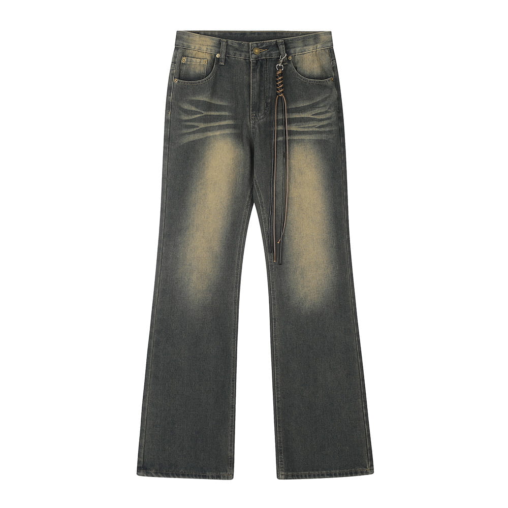 Monkey Wash Washed Denim Trousers For Men
