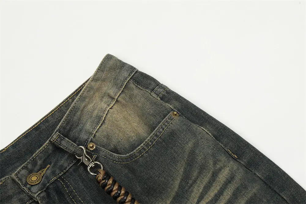 Monkey Wash Washed Denim Trousers For Men