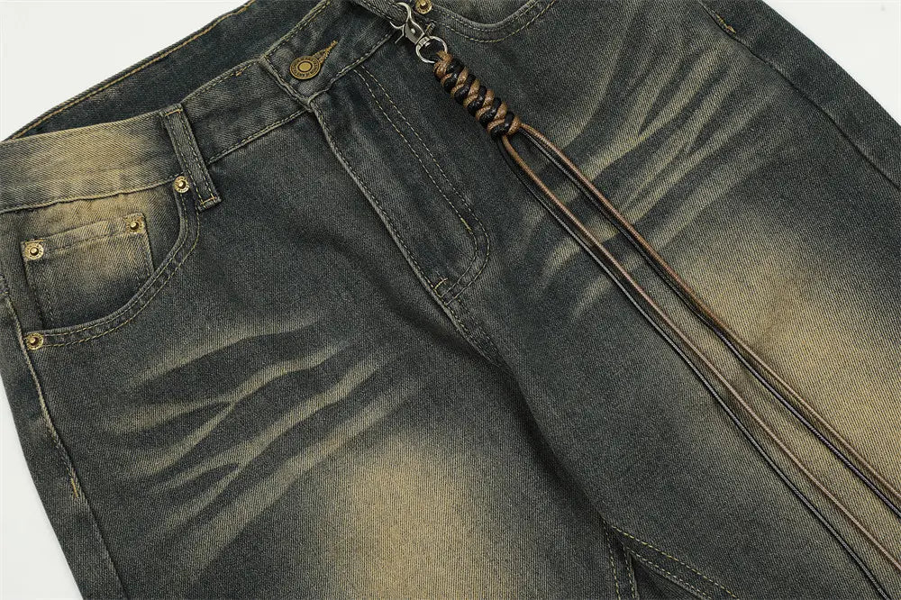 Monkey Wash Washed Denim Trousers For Men