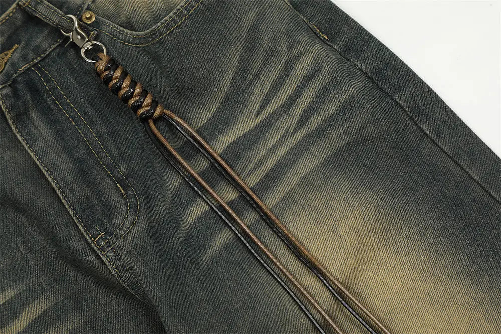 Monkey Wash Washed Denim Trousers For Men