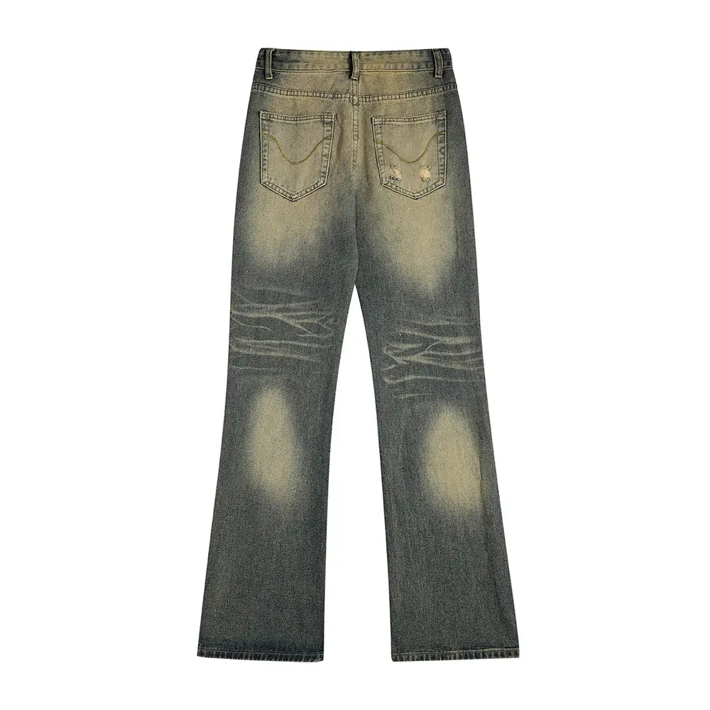 Washed White Denim Bootcut Trousers Men