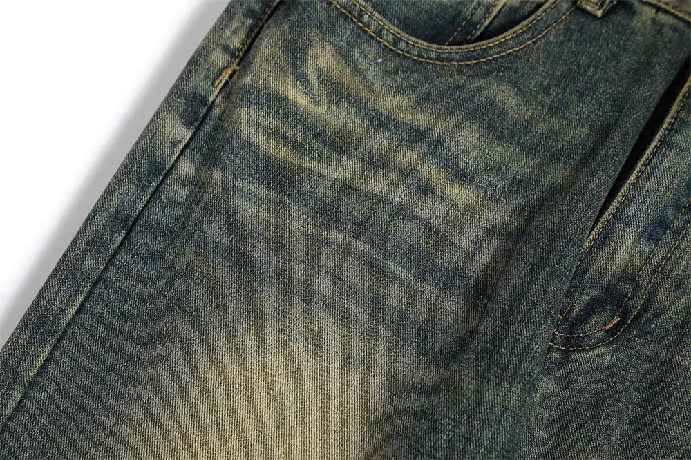 Washed White Denim Bootcut Trousers Men