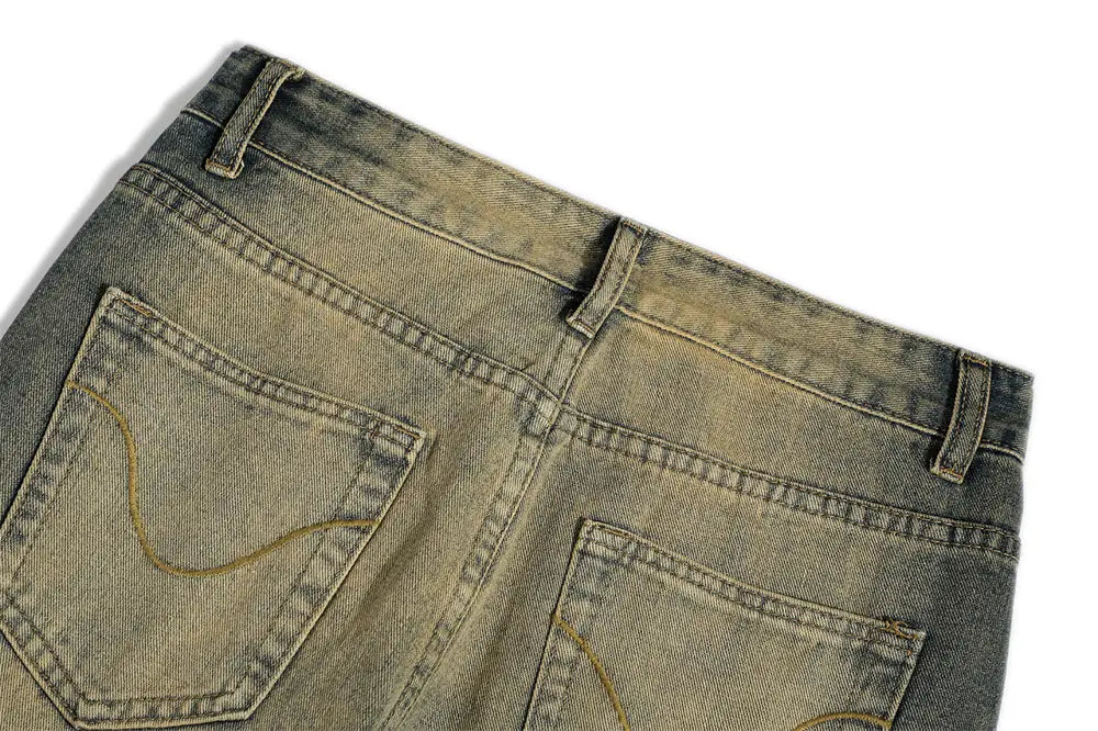 Washed White Denim Bootcut Trousers Men