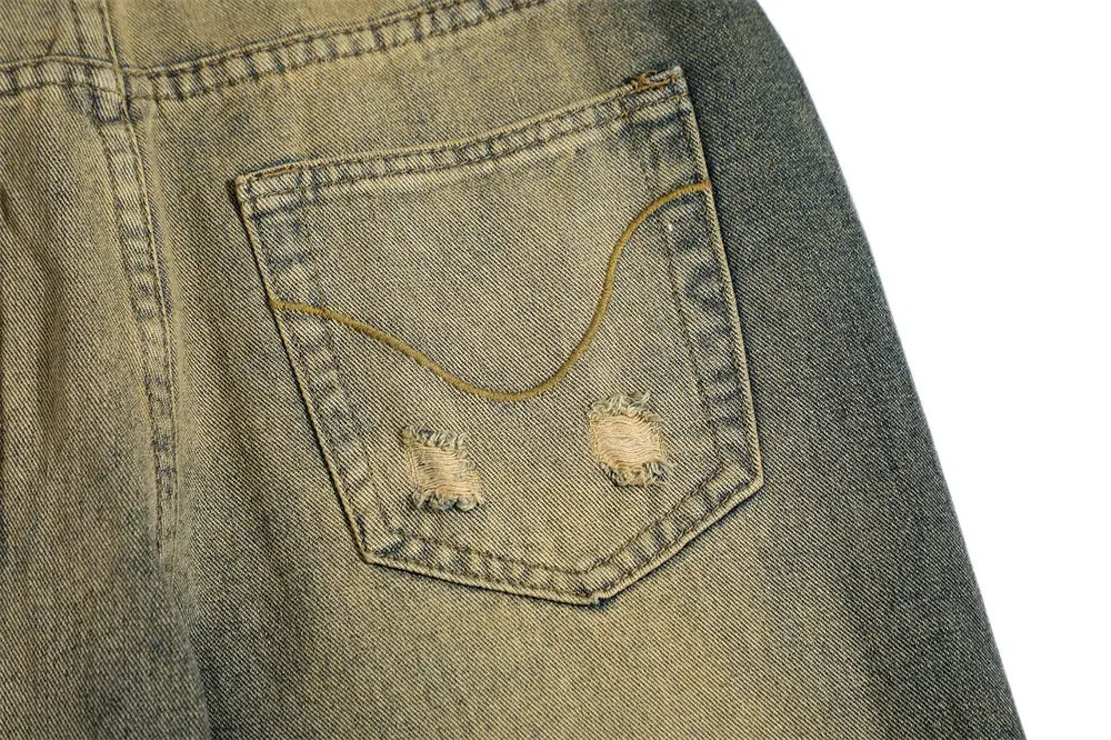 Washed White Denim Bootcut Trousers Men