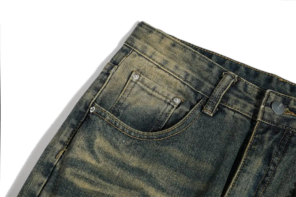Washed White Denim Bootcut Trousers Men
