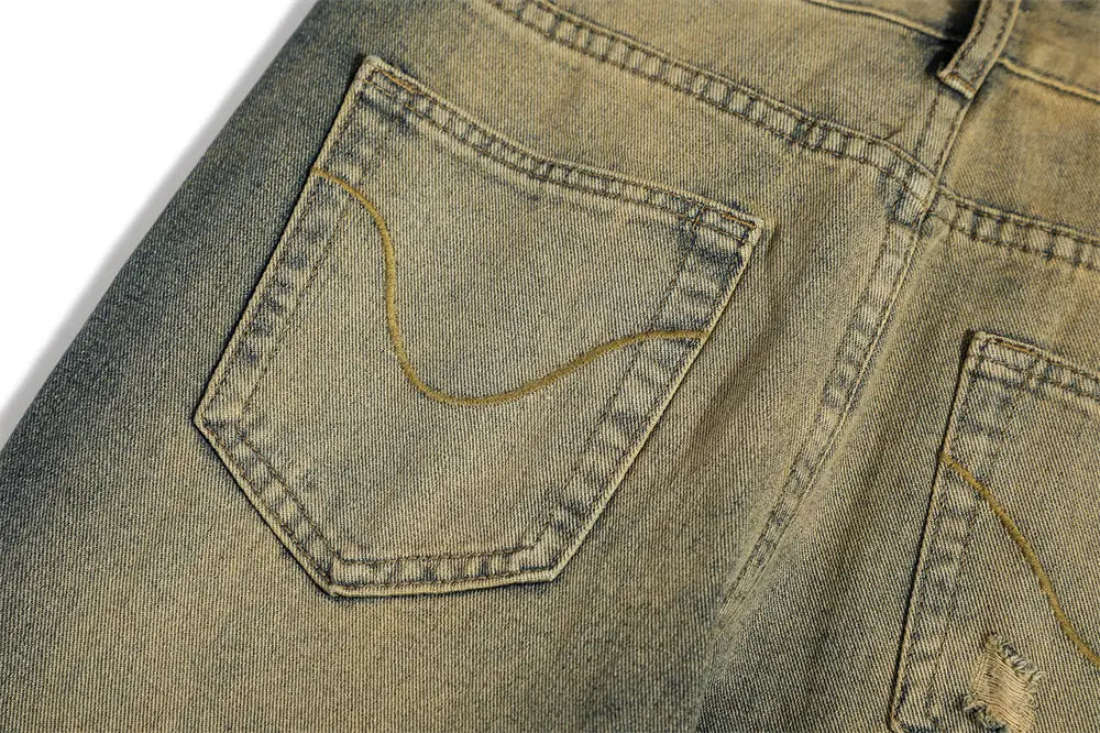 Washed White Denim Bootcut Trousers Men